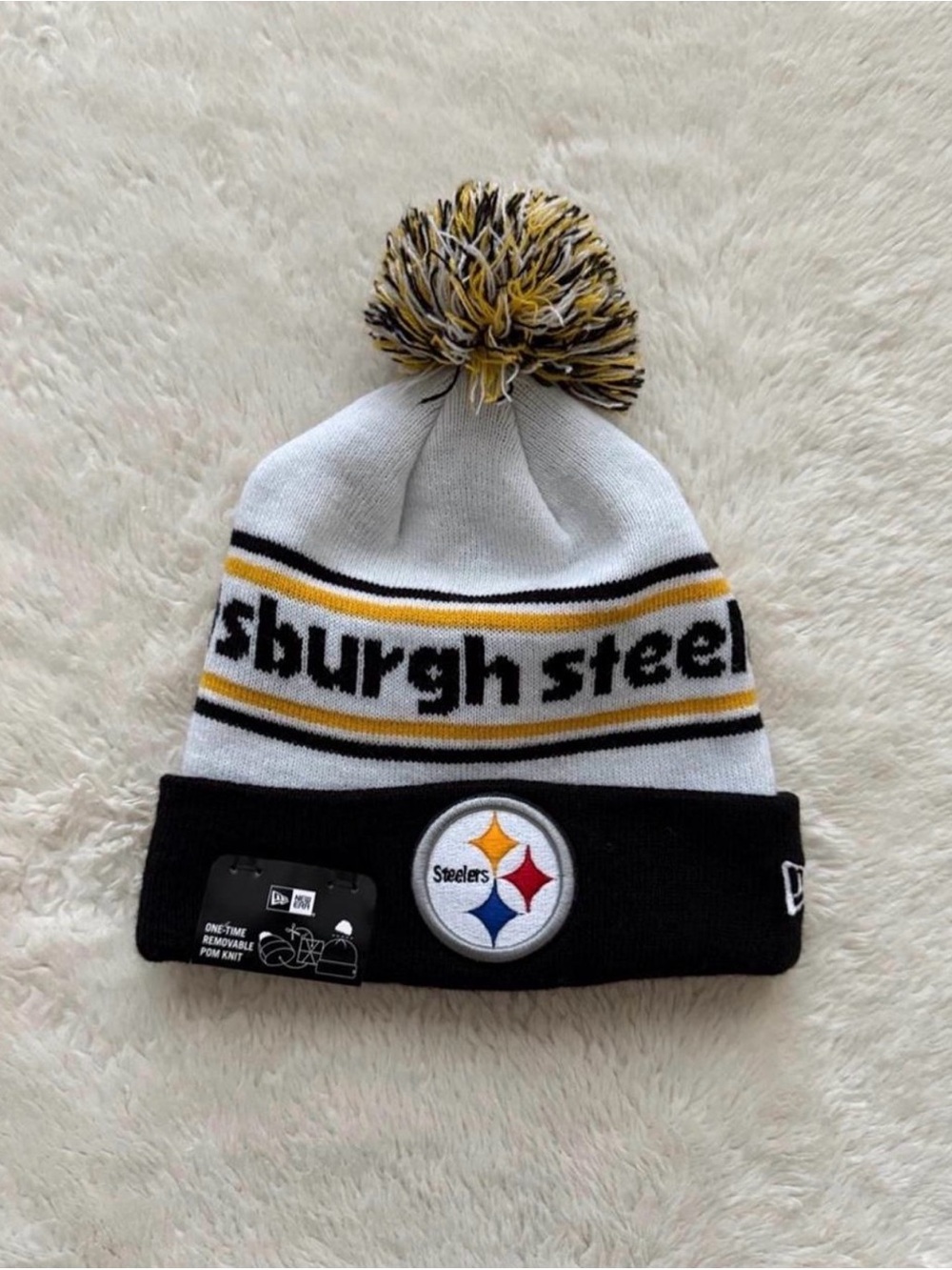 Pittsburgh Steelers Beanie Hat, Skull Cap, New Era, NFL, Removable Pom Knit, NWT